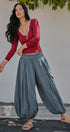 Balloon Hem Wide Leg Cotton Pants in Vintage Navy - Women's Casual Pants | Urban Daizy