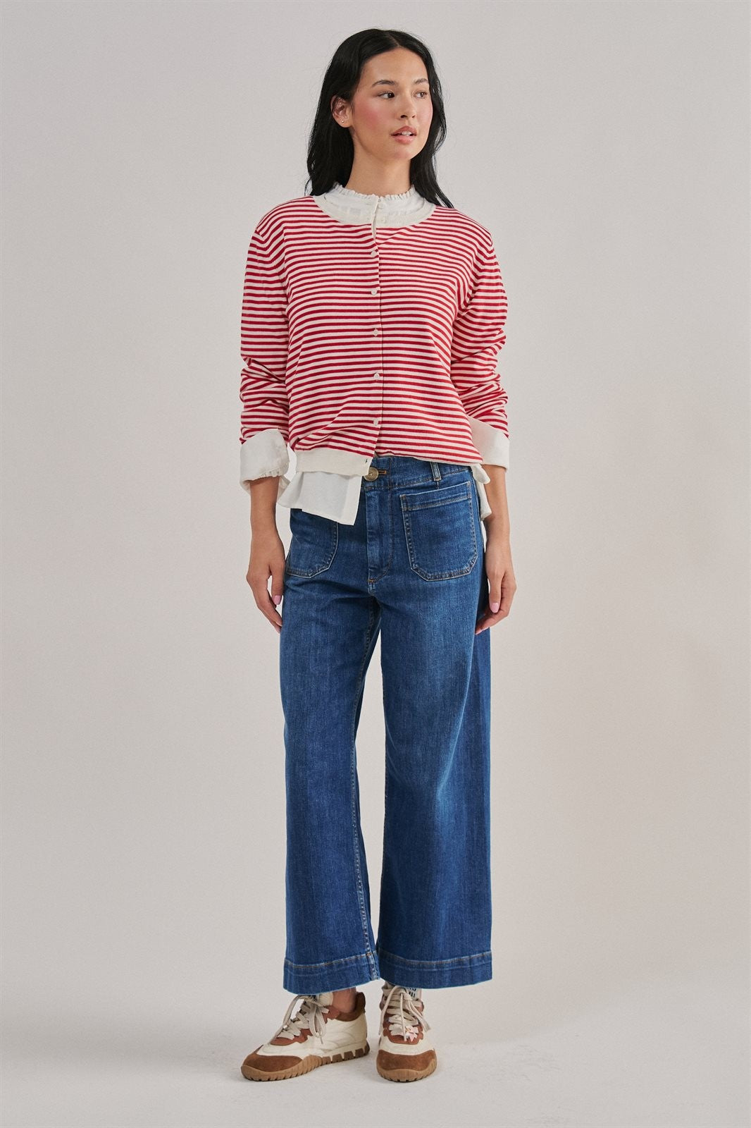High Waist Wide Leg Jeans with Patch Pockets in Denim - Women's Casual Pants | Urban Daizy