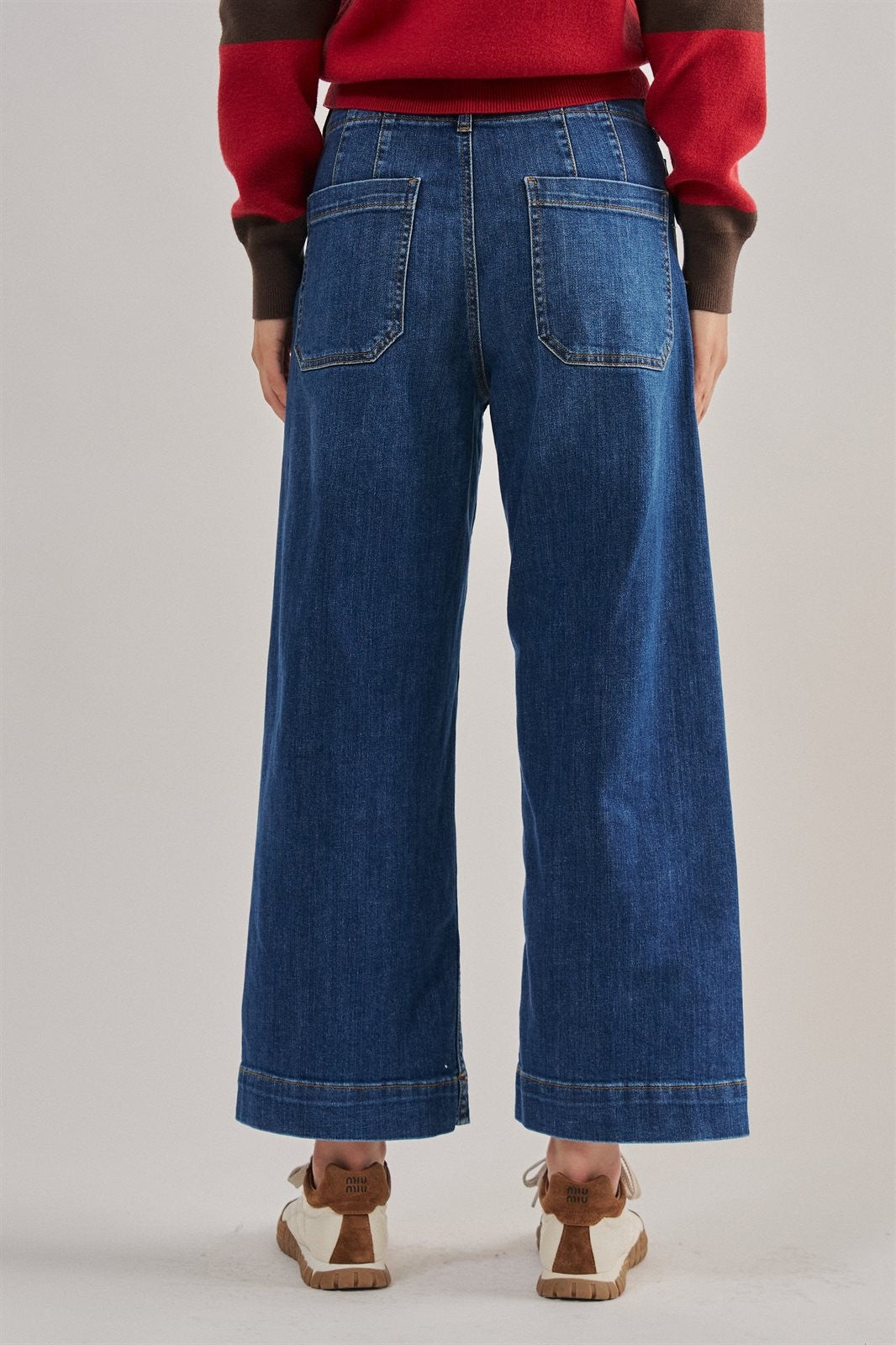 High Waist Wide Leg Jeans with Patch Pockets in Denim - Women's Casual Pants | Urban Daizy