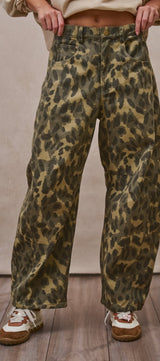 Animal Print Barrel Leg Utility Pants in Camo - Women's Casual Pants | Urban Daizy