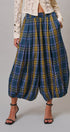 Plaid Balloon Pants Bubble Hem Elastic Waist in Teal Green - Women's Casual Pants | Urban Daizy
