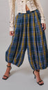 Plaid Balloon Pants Bubble Hem Elastic Waist in Teal Green - Women's Casual Pants | Urban Daizy