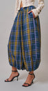 Plaid Balloon Pants Bubble Hem Elastic Waist in Teal Green - Women's Casual Pants | Urban Daizy