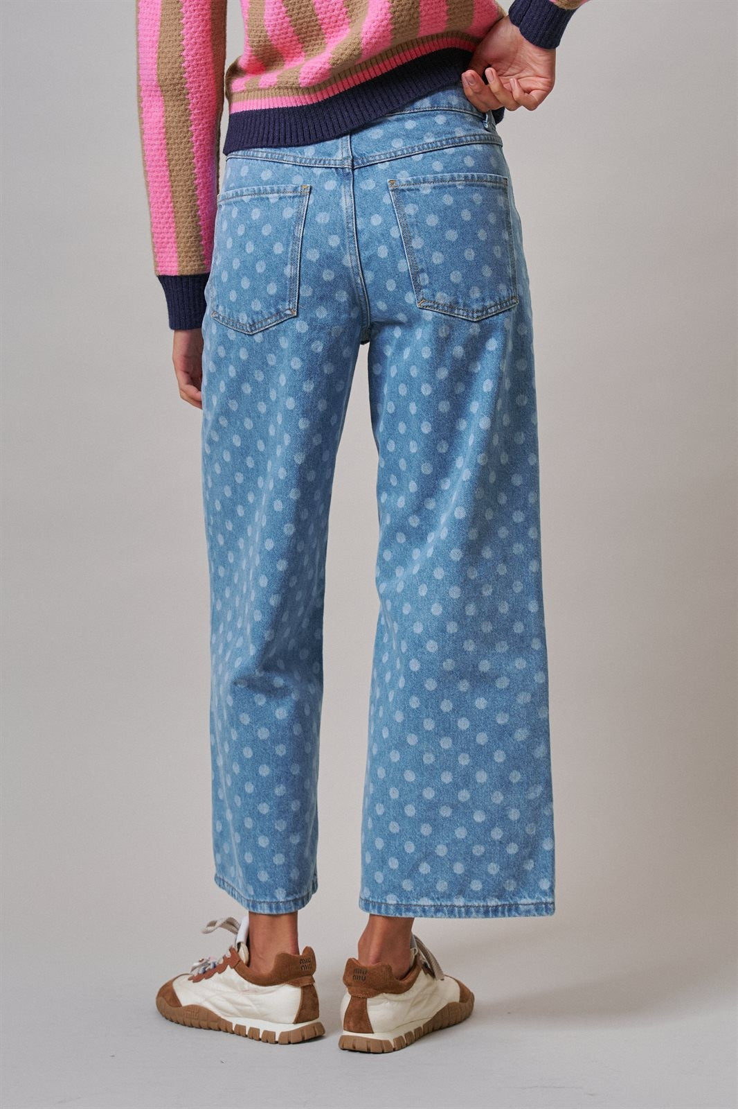 Polka Dot Wide Leg Barrel Jeans Light Wash Denim in Denim - Women's Casual Pants | Urban Daizy