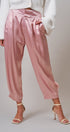 Satin Barrel Leg Trouser with Pleats in Mauve - Women's Dress Pants | Urban Daizy