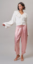 Satin Barrel Leg Trouser with Pleats in Mauve - Women's Dress Pants | Urban Daizy