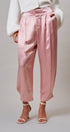 Satin Barrel Leg Trouser with Pleats in Mauve - Women's Dress Pants | Urban Daizy