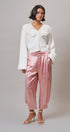Satin Barrel Leg Trouser with Pleats in Mauve - Women's Dress Pants | Urban Daizy