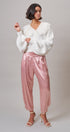 Satin Barrel Leg Trouser with Pleats in Mauve - Women's Dress Pants | Urban Daizy