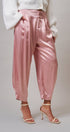 Satin Barrel Leg Trouser with Pleats in Mauve - Women's Dress Pants | Urban Daizy