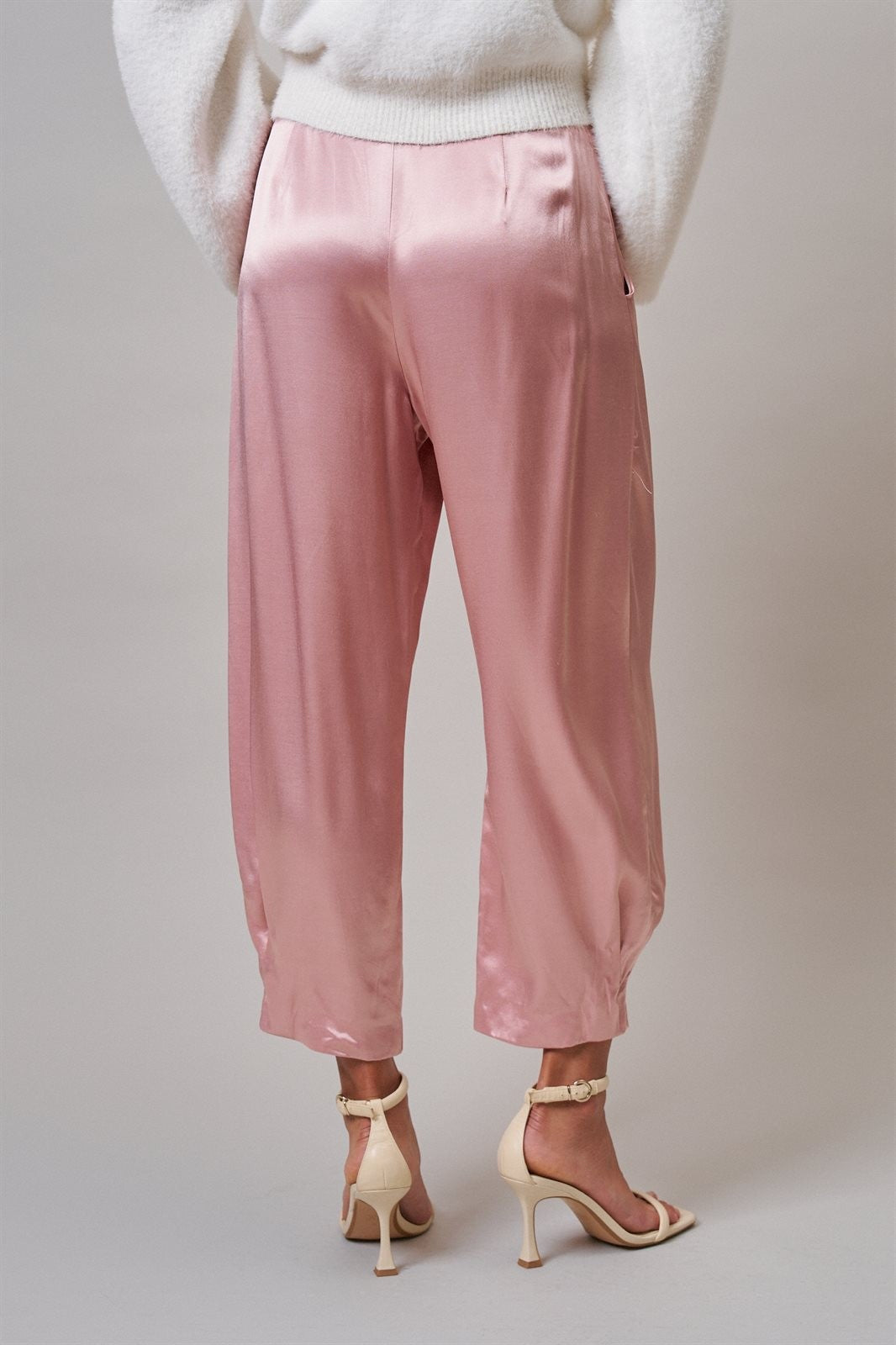 Satin Barrel Leg Trouser with Pleats in Mauve - Women's Dress Pants | Urban Daizy