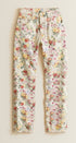 Floral Print Straight Leg Denim Pants in Ivory Multi - Women's Casual Pants | Urban Daizy