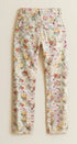 Floral Print Straight Leg Denim Pants in Ivory Multi - Women's Casual Pants | Urban Daizy