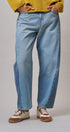 Two Tone Barrel Wide Leg Jeans in Cotton Denim in Denim Blue - Women's Barrel Jeans | Urban Daizy