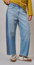 Two Tone Barrel Wide Leg Jeans in Cotton Denim in Denim Blue - Women's Barrel Jeans | Urban Daizy