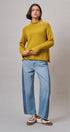 Two Tone Barrel Wide Leg Jeans in Cotton Denim in Denim Blue - Women's Barrel Jeans | Urban Daizy