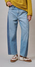 Two Tone Barrel Wide Leg Jeans in Cotton Denim in Denim Blue - Women's Barrel Jeans | Urban Daizy