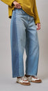 Two Tone Barrel Wide Leg Jeans in Cotton Denim in Denim Blue - Women's Barrel Jeans | Urban Daizy