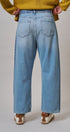 Two Tone Barrel Wide Leg Jeans in Cotton Denim in Denim Blue - Women's Barrel Jeans | Urban Daizy