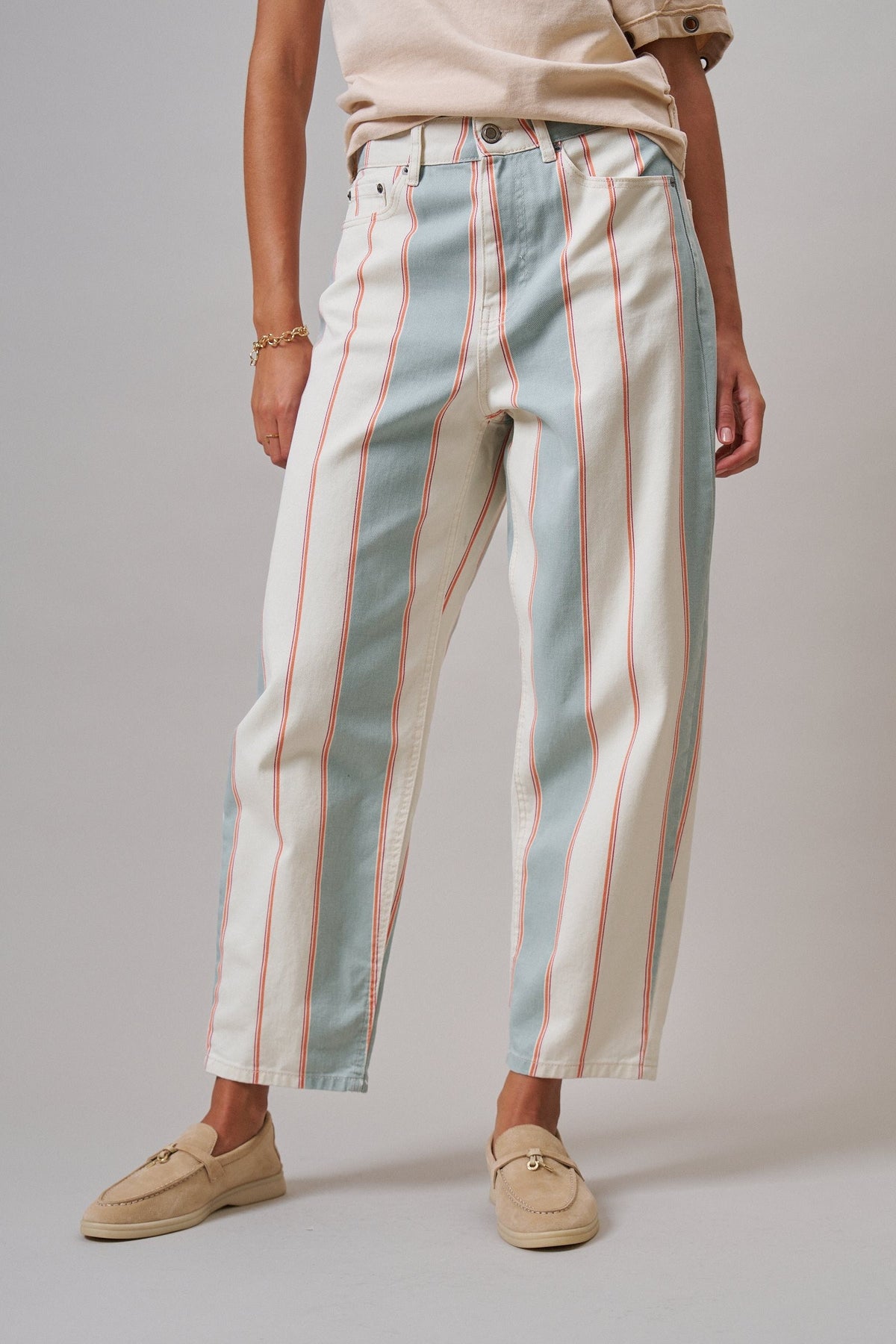 Sunset Stripe Straight Leg Pants in Ivory Sage - Women's Casual Pants | Urban Daizy