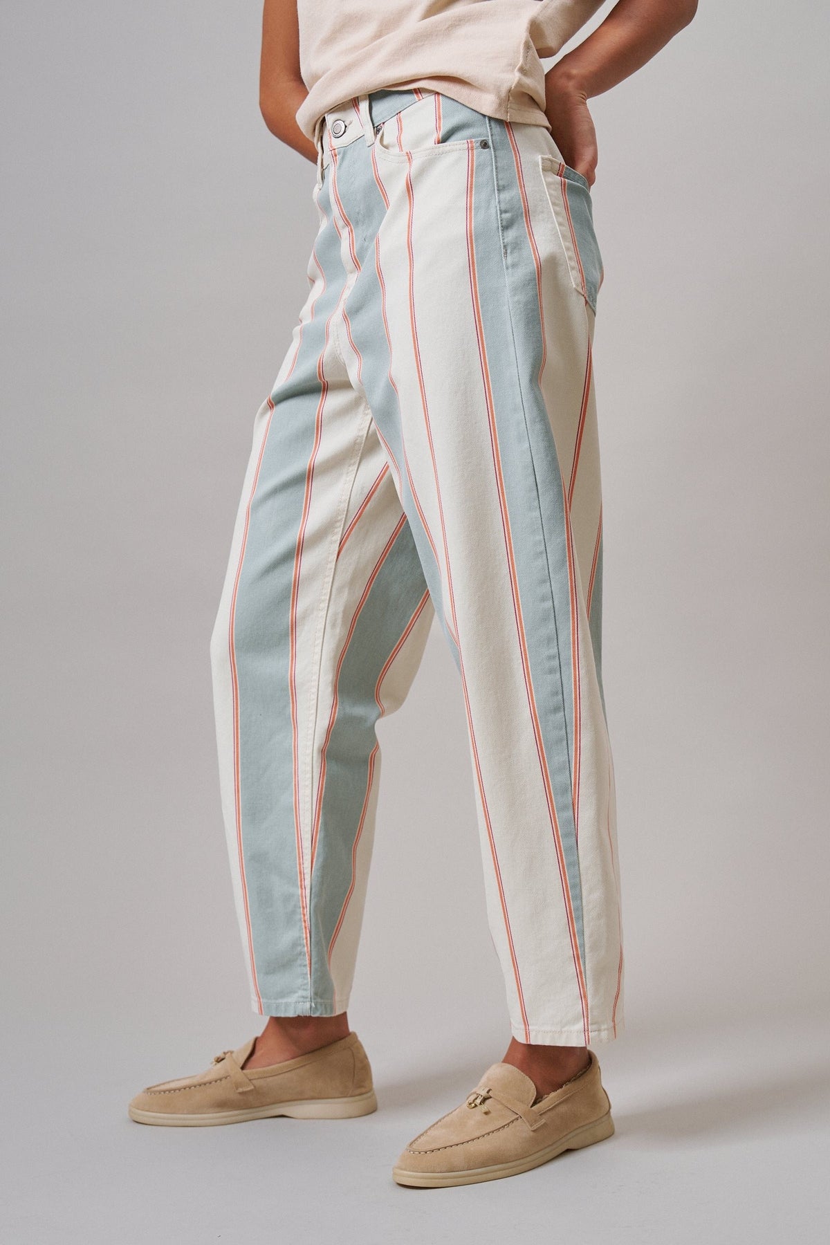 Sunset Stripe Straight Leg Pants in Ivory Sage - Women's Casual Pants | Urban Daizy