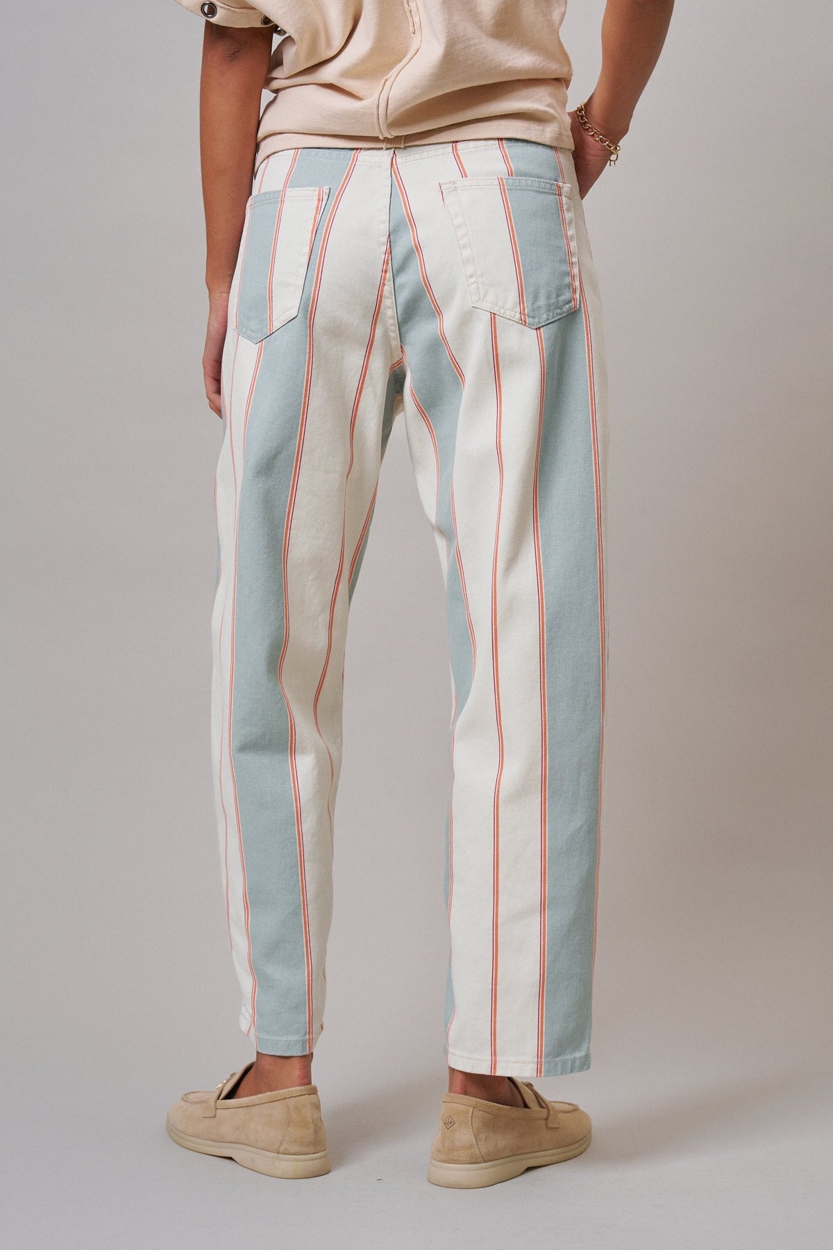 Sunset Stripe Straight Leg Pants in Ivory Sage - Women's Casual Pants | Urban Daizy