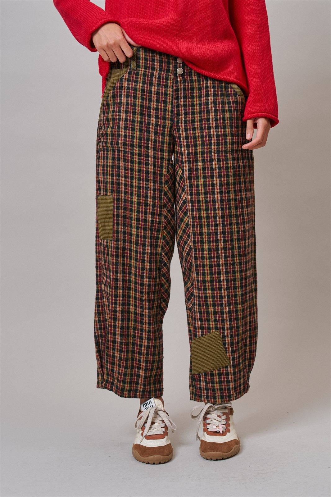 Woodshop Plaid Barrel Trousers in Black Multi - Women's Casual Pants | Urban Daizy