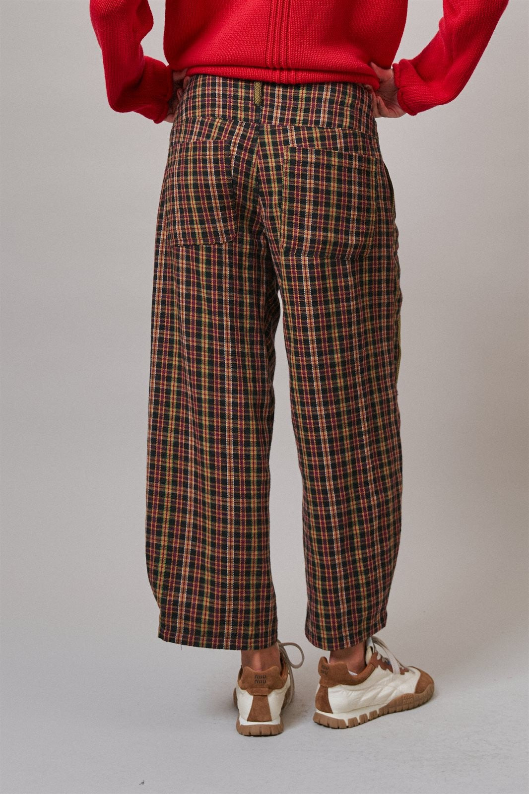 Woodshop Plaid Barrel Trousers in Black Multi - Women's Casual Pants | Urban Daizy