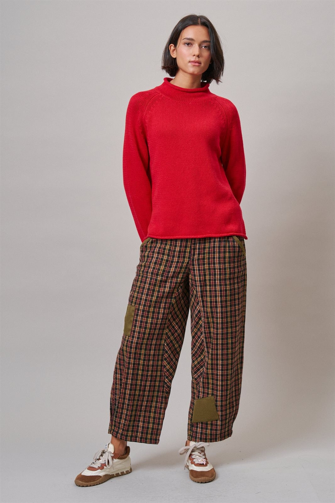 Woodshop Plaid Barrel Trousers in Black Multi - Women's Casual Pants | Urban Daizy
