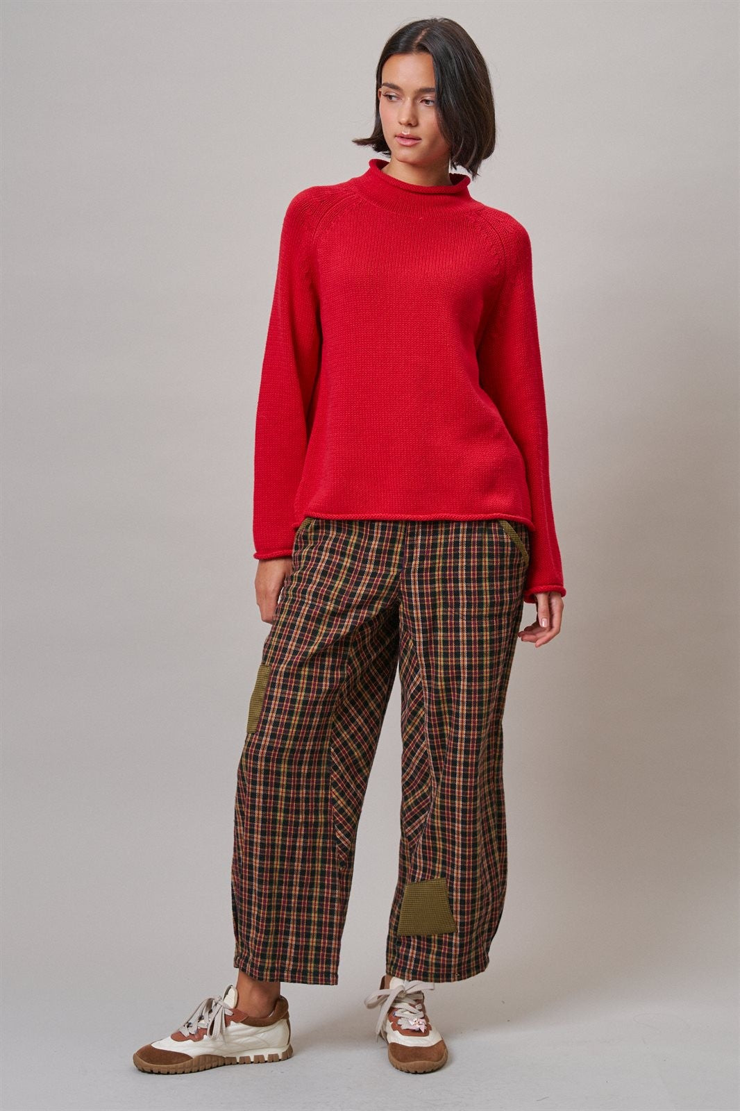 Woodshop Plaid Barrel Trousers in Black Multi - Women's Casual Pants | Urban Daizy