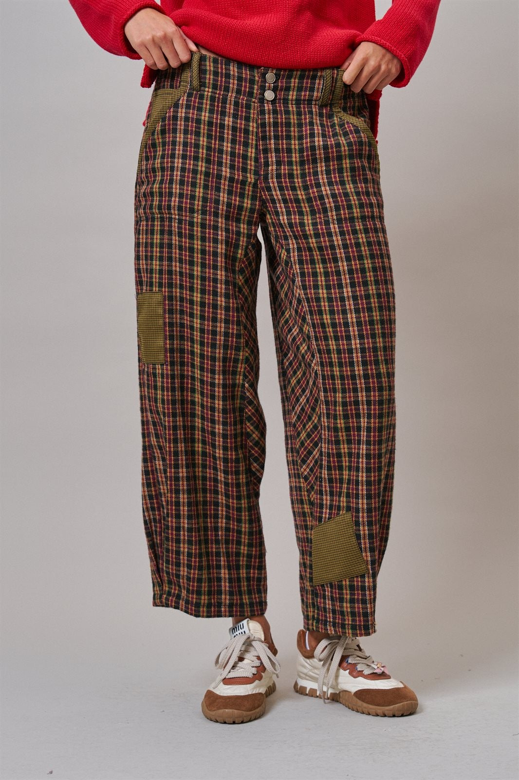 Woodshop Plaid Barrel Trousers in Black Multi - Women's Casual Pants | Urban Daizy