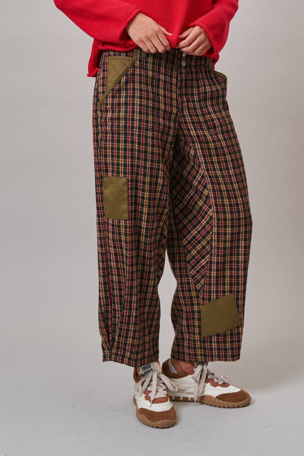 Woodshop Plaid Barrel Trousers in Black Multi - Women's Casual Pants | Urban Daizy