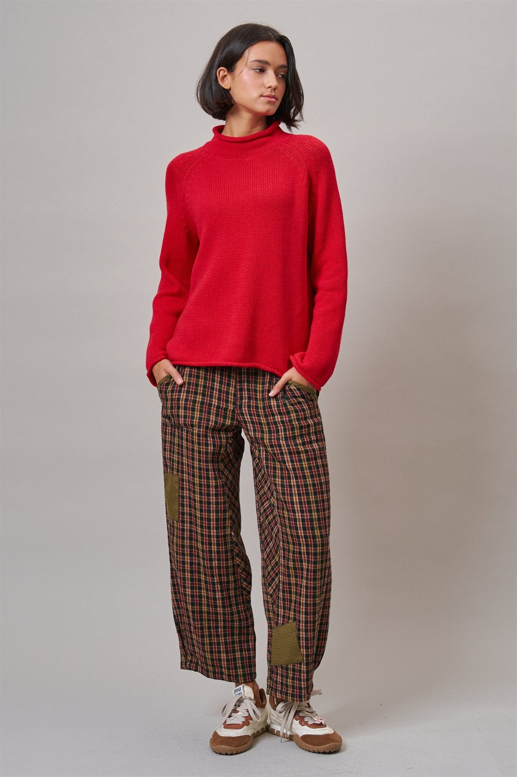 Woodshop Plaid Barrel Trousers in Black Multi - Women's Casual Pants | Urban Daizy