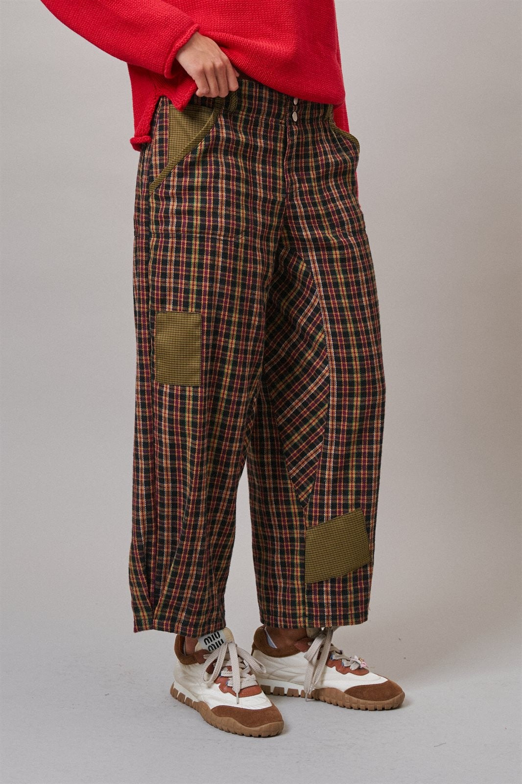 Woodshop Plaid Barrel Trousers in Black Multi - Women's Casual Pants | Urban Daizy