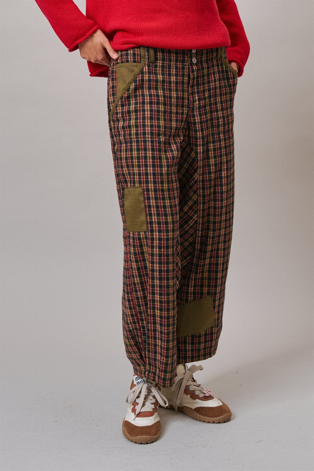 Woodshop Plaid Barrel Trousers in Black Multi - Women's Casual Pants | Urban Daizy