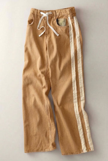Wide Leg Camel Denim Pant with Side Stripe