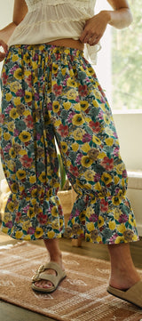 Painted Bloom Ruffle Balloon Pants in Green - Women's Casual Pants | Urban Daizy