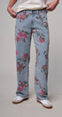 Rose Trellis Floral Wide Leg Jeans in Blue - Women's Casual Pants | Urban Daizy