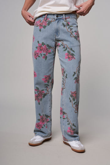 Rose Trellis Floral Wide Leg Jeans