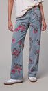 Rose Trellis Floral Wide Leg Jeans in Blue - Women's Casual Pants | Urban Daizy