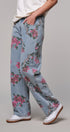 Rose Trellis Floral Wide Leg Jeans in Blue - Women's Casual Pants | Urban Daizy