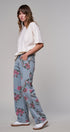 Rose Trellis Floral Wide Leg Jeans in Blue - Women's Casual Pants | Urban Daizy
