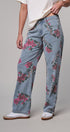 Rose Trellis Floral Wide Leg Jeans in Blue - Women's Casual Pants | Urban Daizy