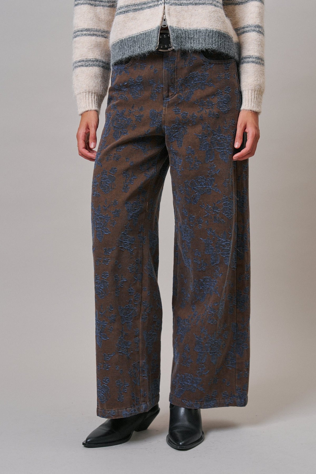 Wildflower Jacquard Wide Leg Pants in Brown - Women's Casual Pants | Urban Daizy