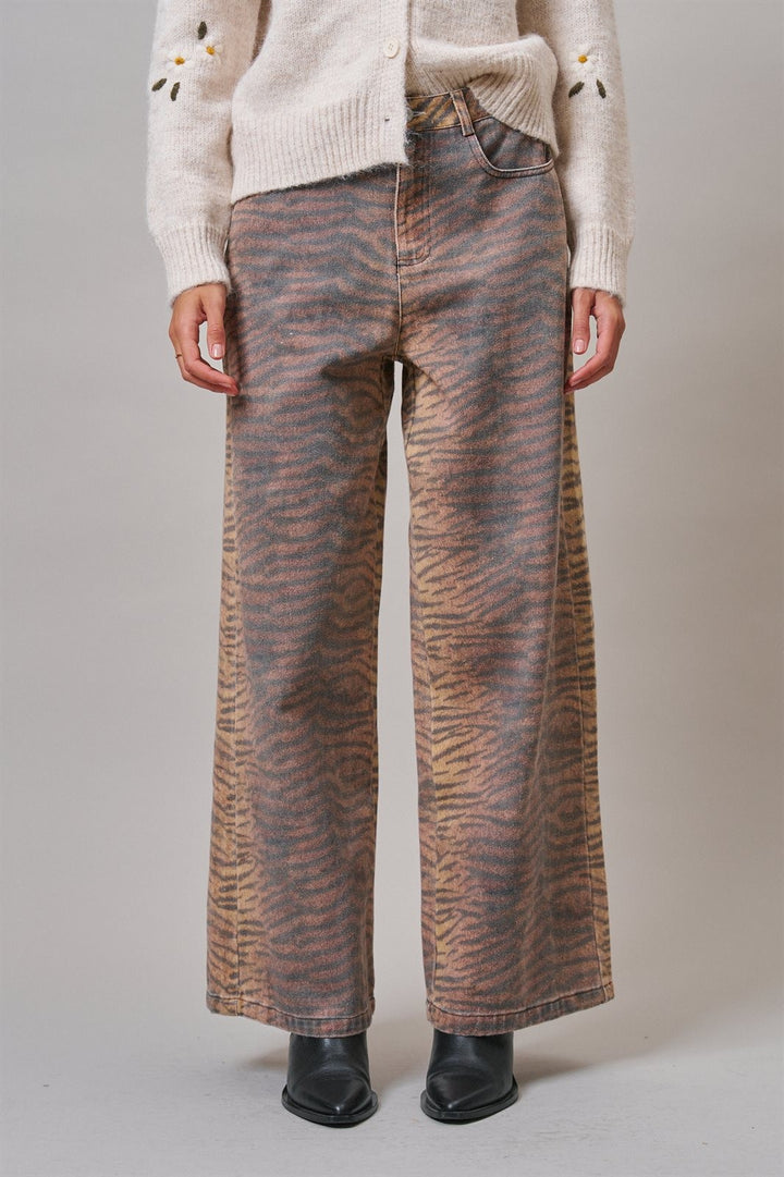 Safari Zebra Wide Leg Pants in Brown - Women's Casual Pants | Urban Daizy
