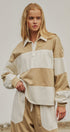 Color Block Rugby Polo Pullover Top in Ivory Taupe - Women's Shorts | Urban Daizy
