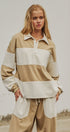 Color Block Rugby Polo Pullover Top in Ivory Taupe - Women's Shorts | Urban Daizy