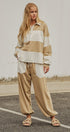 Color Block Rugby Polo Pullover Top in Ivory Taupe - Women's Shorts | Urban Daizy