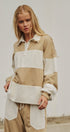 Color Block Rugby Polo Pullover Top in Ivory Taupe - Women's Shorts | Urban Daizy