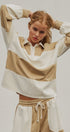 Color Block Rugby Polo Pullover Top in Ivory Taupe - Women's Shorts | Urban Daizy